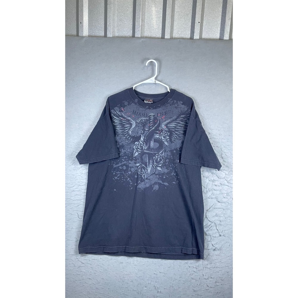 Miami Ink Graphic T-Shirt Mens XL Black Excellent Dagger Snake Tattoo Tee